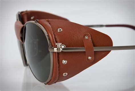 Removable leather side shields for sunglasses.